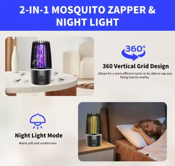 JZ Portable 2 in 1 USB Rechargeable Household Ultrasonic UV light Electric Shock LED Mosquito killer Lamp for Indoor - Image 5