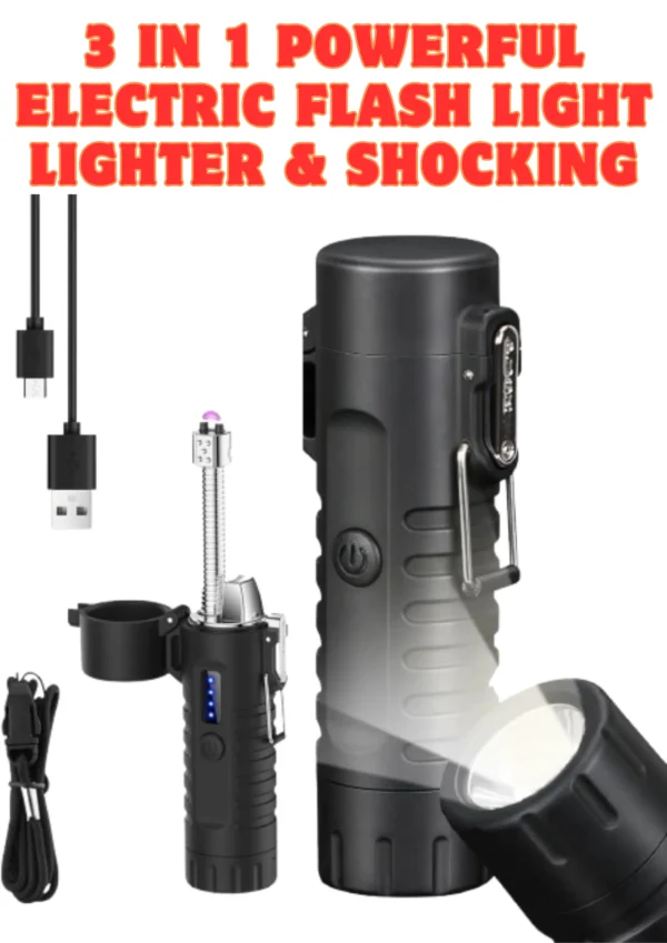 Rechargeable 3 in 1 Powerful Flashlight, Electric Lighter, Plasma Lighter
