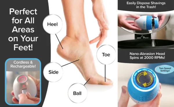 Rechargeable Electric Foot File for Feet with Built-in Vacuum Pedi Vac Callus Remover Removes Dead Skin on Feet - Image 2