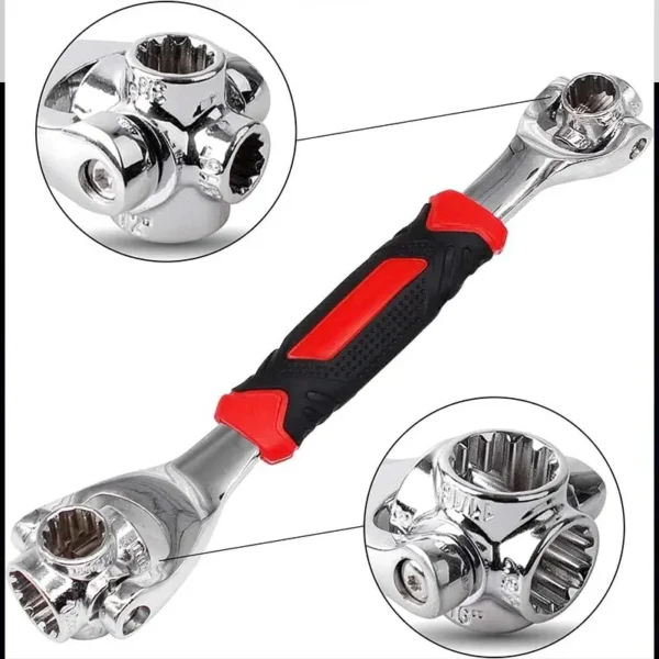 48-in-1 Socket Wrench, Multifunction Stainless Steel Spanner Works with Spline Bolts 360 Degree Rotating Spanner (Red and Black) - Image 2