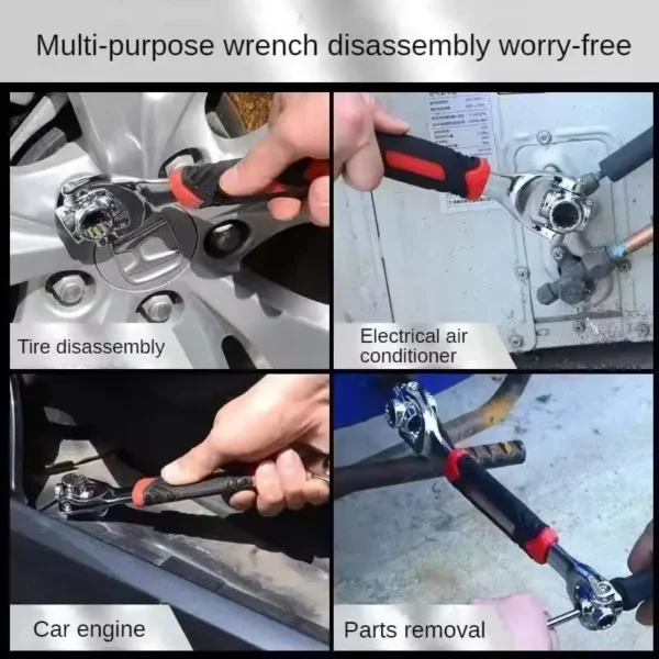48-in-1 Socket Wrench, Multifunction Stainless Steel Spanner Works with Spline Bolts 360 Degree Rotating Spanner (Red and Black) - Image 4