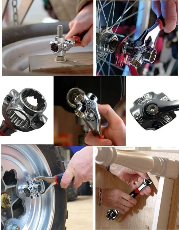 48-in-1 Socket Wrench, Multifunction Stainless Steel Spanner Works with Spline Bolts 360 Degree Rotating Spanner (Red and Black) - Image 5